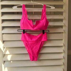 aerie: hot pink high waisted bikini set